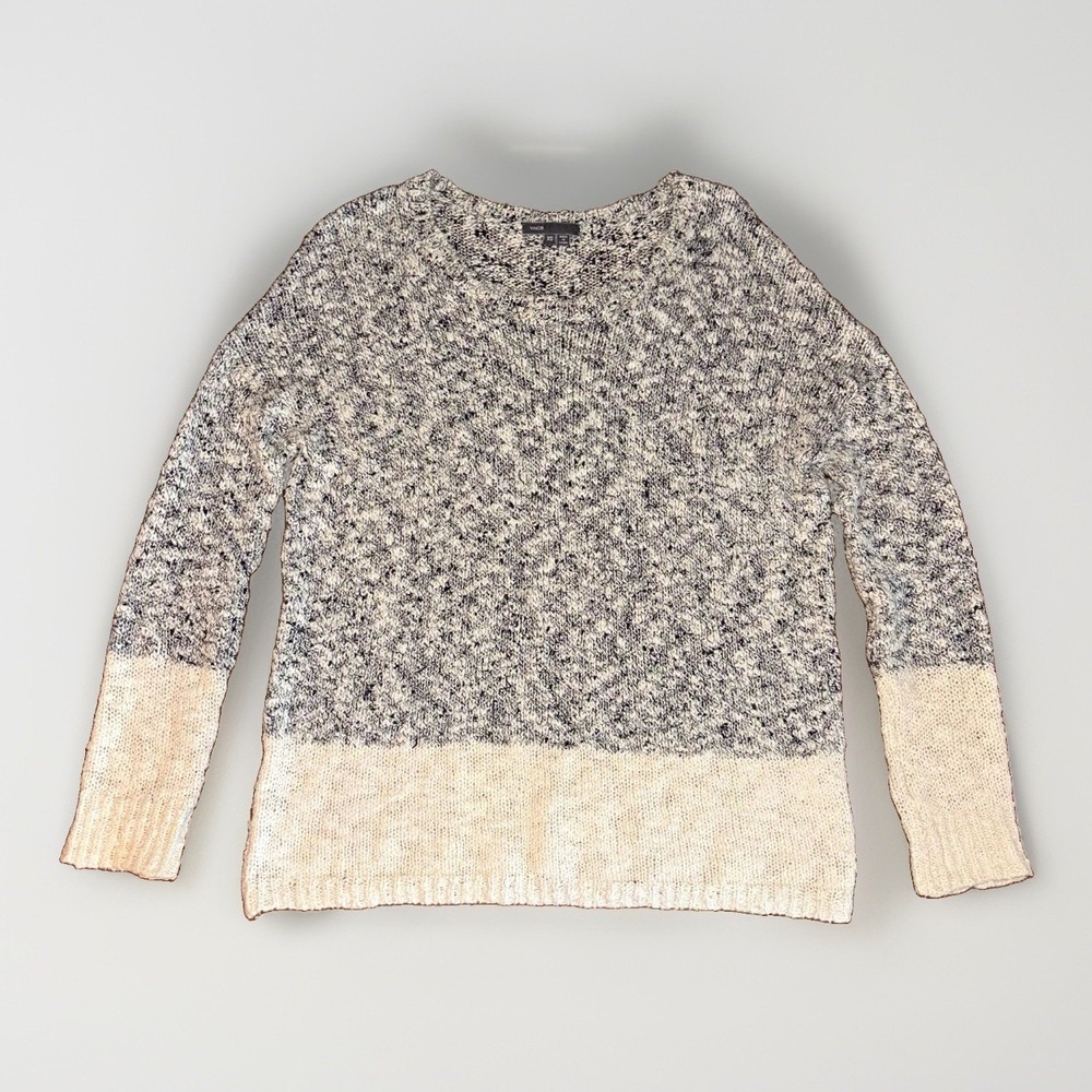 Vince Women's Marl Colorblock Knit Sweater Size XS Gray/Ivory Crew Neck Pullover